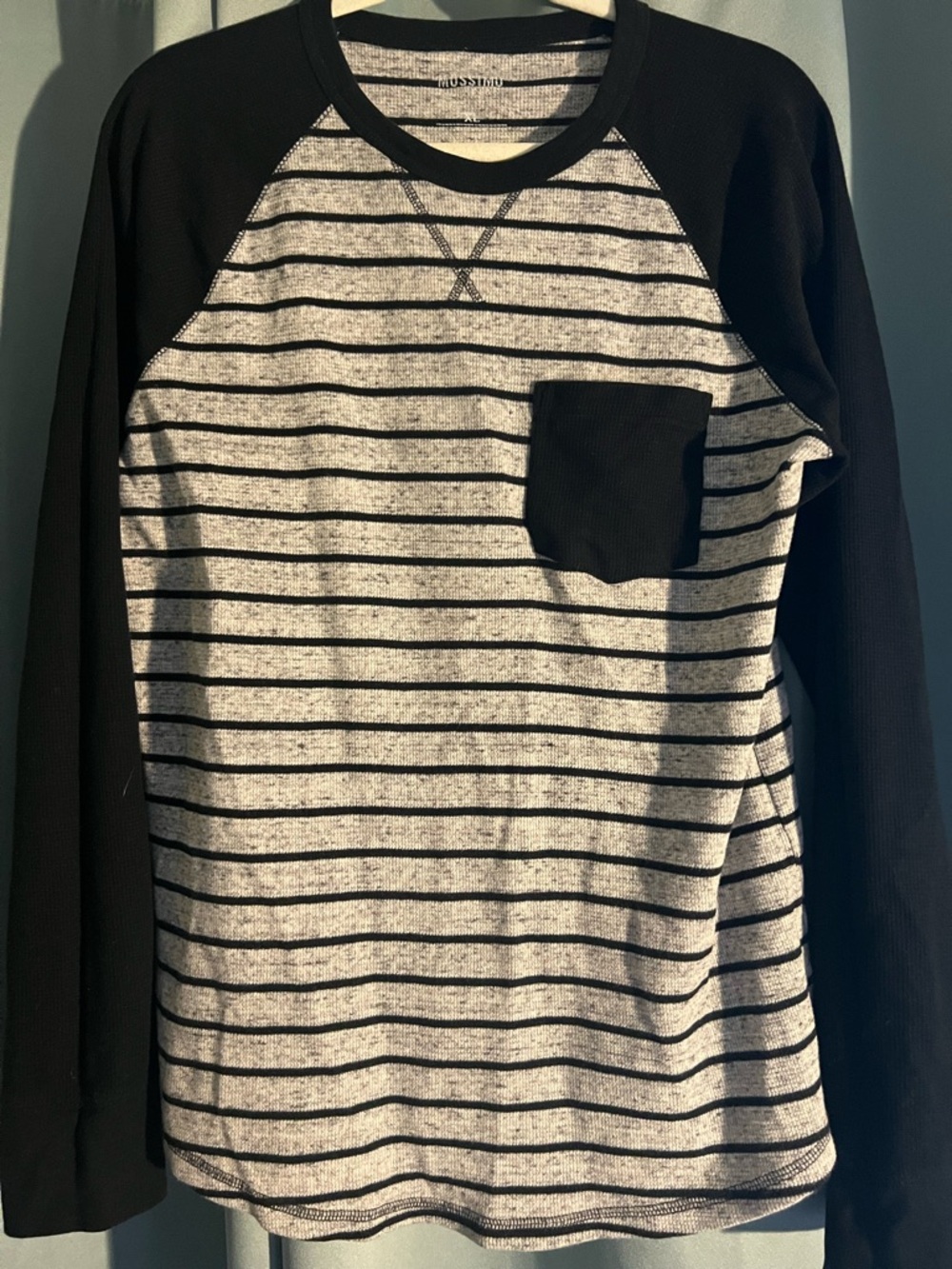 Mossimo Waffle Thermal Knit Long Sleeve Top Black Grey XL